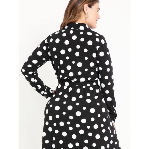 ELOQUII Elements Black White Polka Dot Belted Midi Shirtdress Women's 14 NWT - Picture 3 of 3